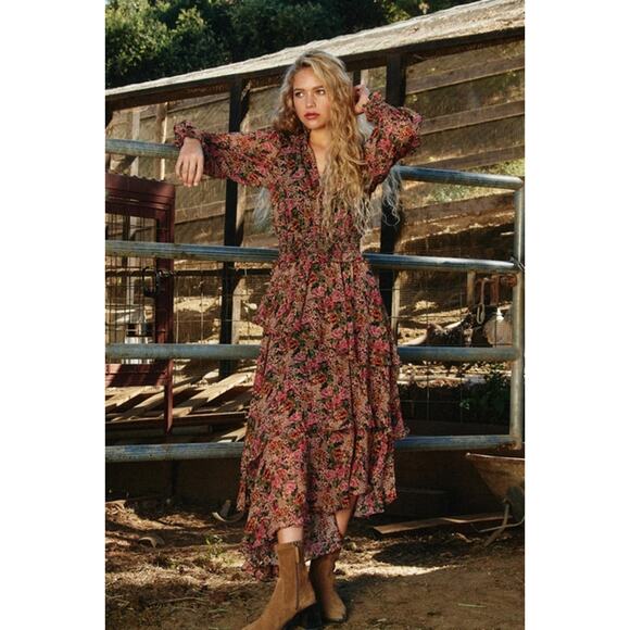 Dress Forum Dresses & Skirts - Dress Forum Rose Black Size Large Vintage Rose Lurex Cinched Waist Ruffled Dress